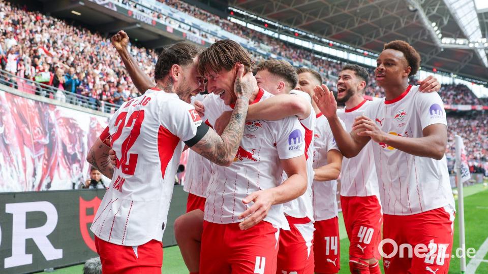 Ab in die Champions League: Leipzig jubelt. Bild: Jan Woitas/dpa