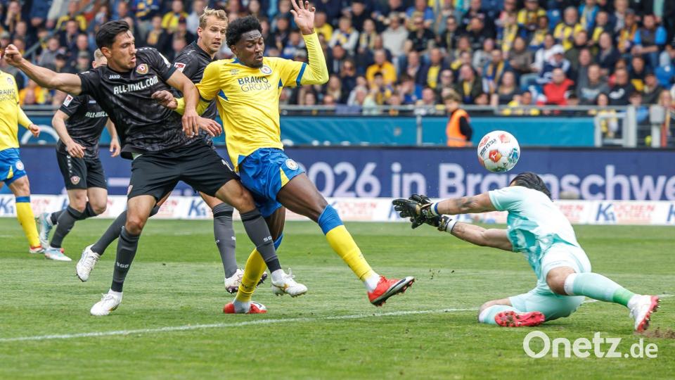 Das Braunschweiger 2:0 durch Faride Alidou. Bild: Andreas Gora/dpa