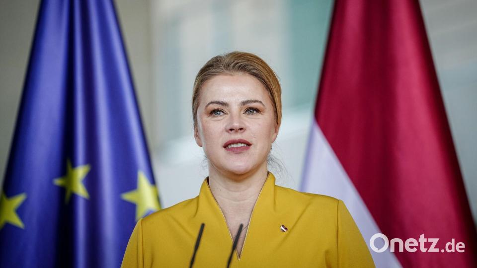 Siliņa bei einer Pressekonferenz (Archivbild). Bild: Kay Nietfeld/dpa