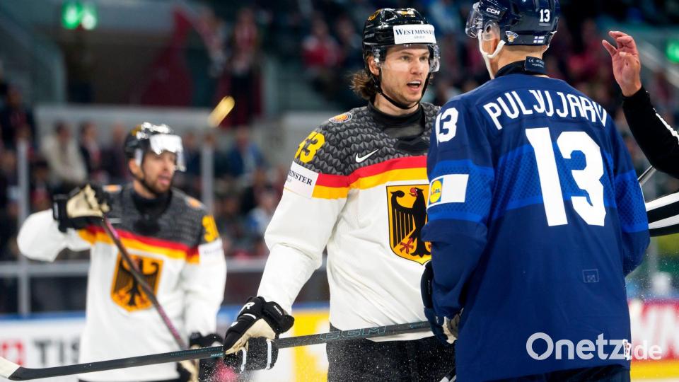 Kapitän Moritz Seider im Wortgefecht mit NHL-Kollege Jesse Puljujarvi. Bild: Claudio Thoma/KEYSTONE/dpa