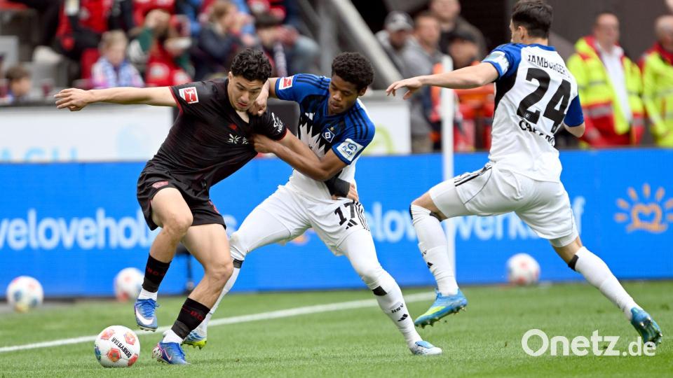 Kampf um den Ball: Leverkusen war gegen den HSV gefordert. Bild: Federico Gambarini/dpa