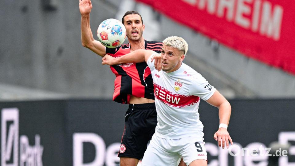 Mit einem 2:2 bei Eintracht Frankfurt sicherte sich der VfB Stuttgart um Ermedin Demirovic die Champions-League-Qualifikation. Bild: Uwe Anspach/dpa