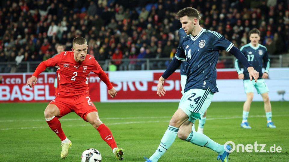 Beim Auftritt des Nationalteams in der Schweiz kam Anton Stach als Einwechselspieler zum Einsatz. (Archivbild) Bild: Christian Charisius/dpa
