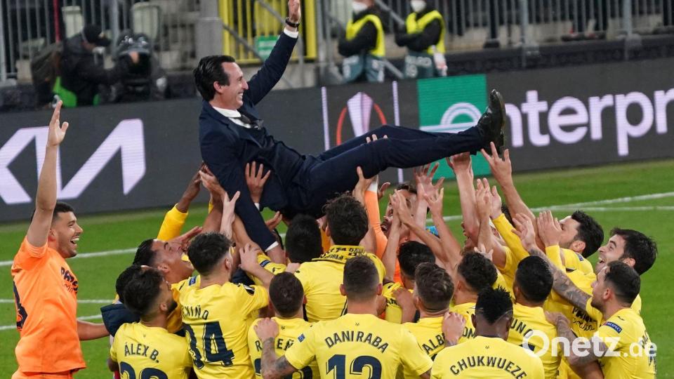 Zuletzt gewann Unai Emery die Europa League 2021 mit Villareal. Im Finale gegen Manchester United setzte sich der Club im Elfmeterschießen durch. (Archivbild) Bild: Janek Skarzynski/Pool AFP/AP/dpa