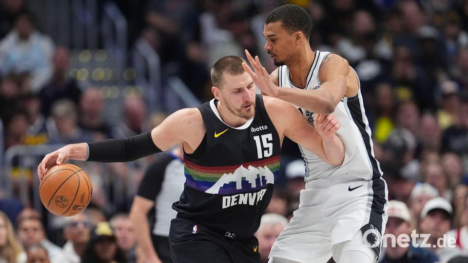Hinter Gilgeous-Alexander: Jokic (l.) und Wembanyama. (Archivbild) Bild: David Zalubowski/AP/dpa