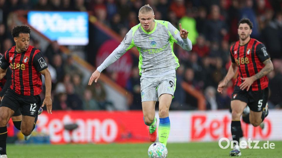 Man-City-Stürmer Erling Haaland blieb beim AFC Bournemouth glücklos. Bild: Ian Walton/AP/dpa