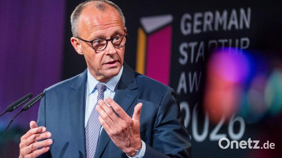 Bundeskanzler Merz versprach, Startups einen roten Teppich auszurollen. Bild: Christophe Gateau/dpa