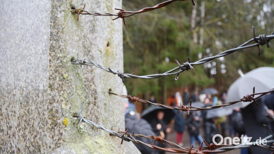 Blick durch das Denkmal zum Fall des Eisernen Vorhangs auf das Erinnerungstreffen 2019 in Nové Domky (CZ). Bild: Gabi Schönberger