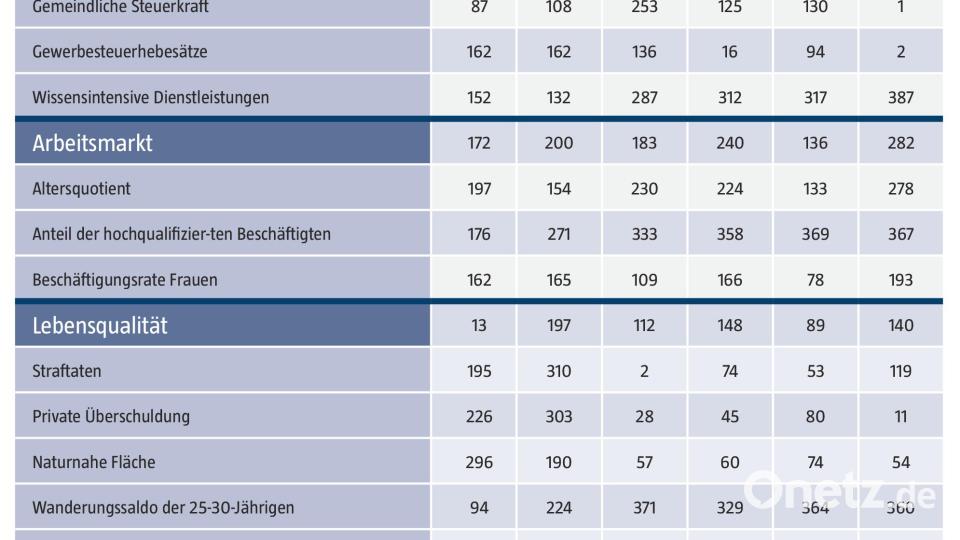 Die Ränge für die mittlere und nördliche Oberpfalz beim IW-Regionalranking Bild: Marina Gube