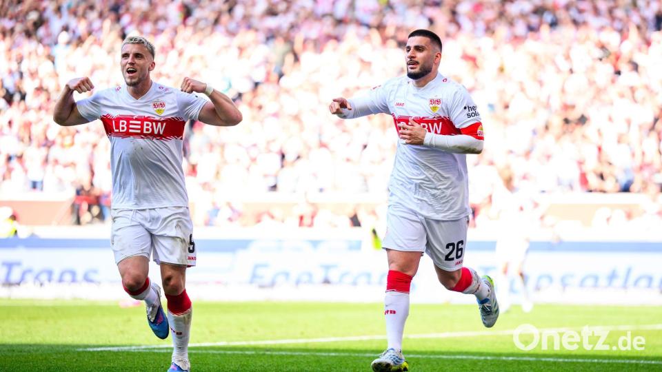Wollen gegen die Bayern jubeln: Eremedin Demirovic und Deniz Undav vom VfB. (Archivbild) Bild: Tom Weller/dpa