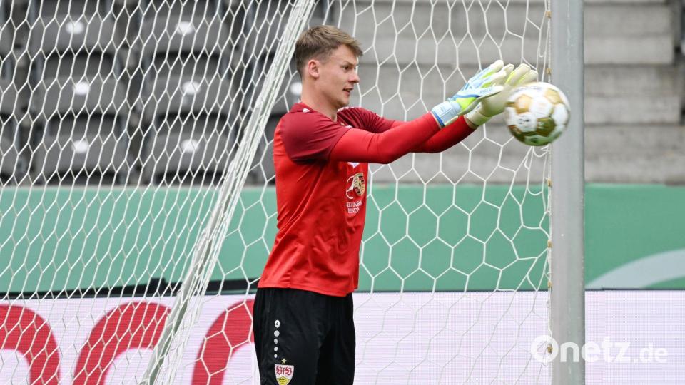 Abschiedsspiel im VfB-Tor? Alexander Nübel beim Abschlusstraining im Berliner Olympiastadion. Bild: Soeren Stache/dpa