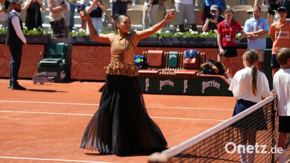 Naomi Osaka sorgte mal wieder für einen Hingucker. Bild: Aurelien Morissard/AP/dpa