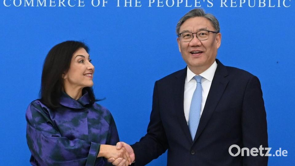 Wirtschaftsministerin Reiche traf Chinas Handelsminister Wang. Bild: Johannes Neudecker/dpa