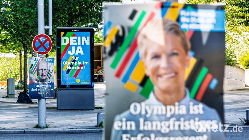 Werbung für Olympia in Hamburg: Auch Star-Köchin Cornelia Poletto wirbt. Bild: Markus Scholz/dpa