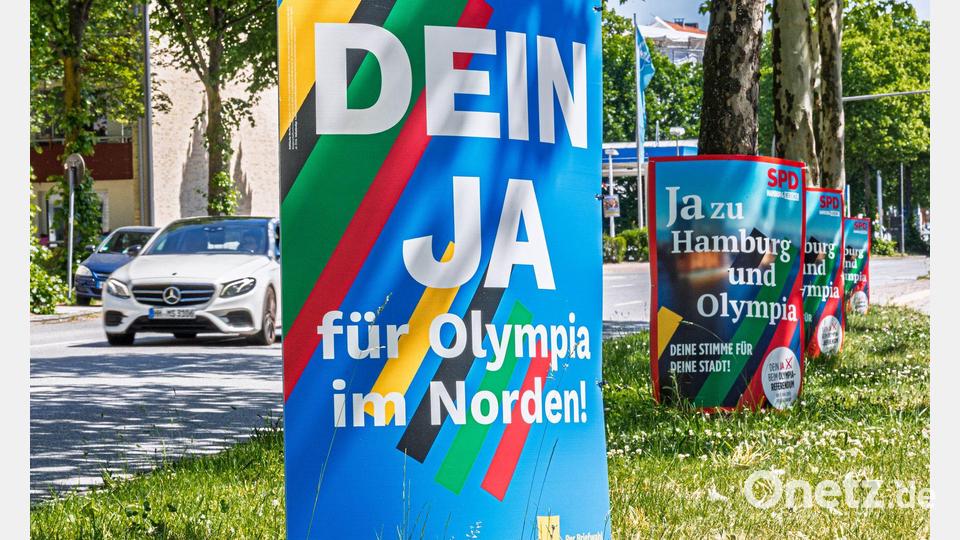 Die Plakate der Olympia-Befürworter sind überall in Hamburg zu sehen. Bild: Markus Scholz/dpa