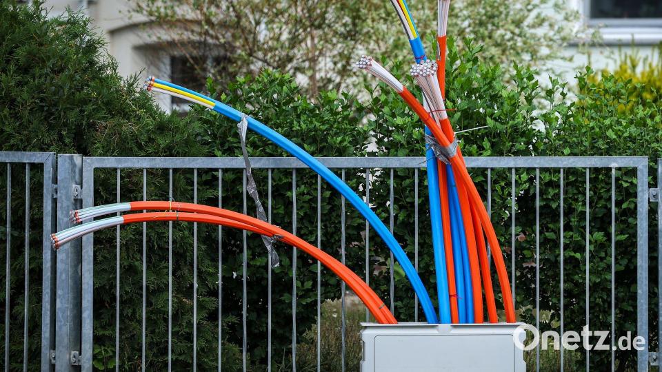 Glasfaser-Kabel an einem Schaltschrank. Bild: Jan Woitas/dpa