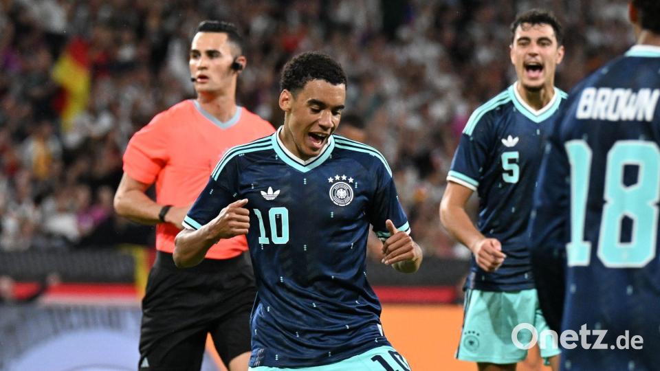 Durfte bei seinem DFB-Comeback ein Tor bejubeln: Jamal Musiala. Bild: Federico Gambarini/dpa