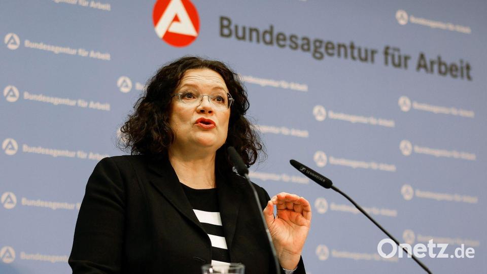 BA-Chefin Andrea Nahles wird die Finanzzahlen im Haushaltsausschuss des Bundestags vorstellen. (Archivfoto) Bild: Daniel Löb/dpa
