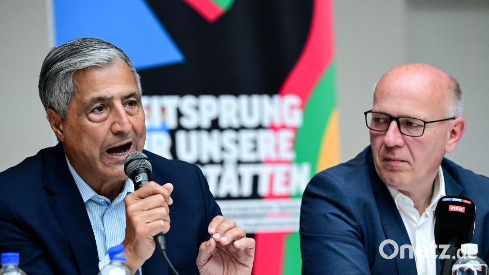 Berlins Olympia-Beauftragtet Kaweh Niroomand und der Regierende Bürgermeister Kai Wegner setzen auf die internationale Strahlkraft der Hauptstadt. (Archivbild) Bild: Sebastian Christoph Gollnow/dpa