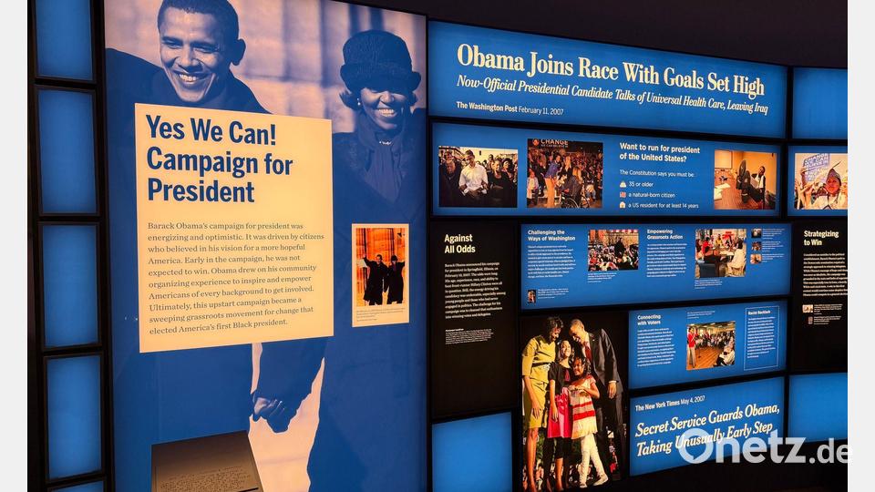 Teil der Ausstellung ist Obamas Werdegang. Bild: Khang Mischke/dpa