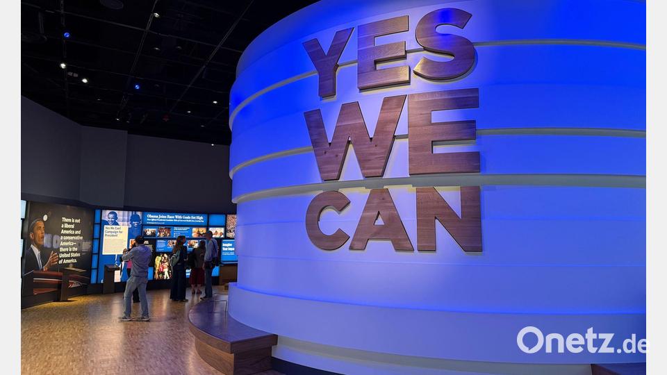 Im Museum finden sich einige bekannte Slogans von Obama – so auch „Yes we can“. Bild: Khang Mischke/dpa