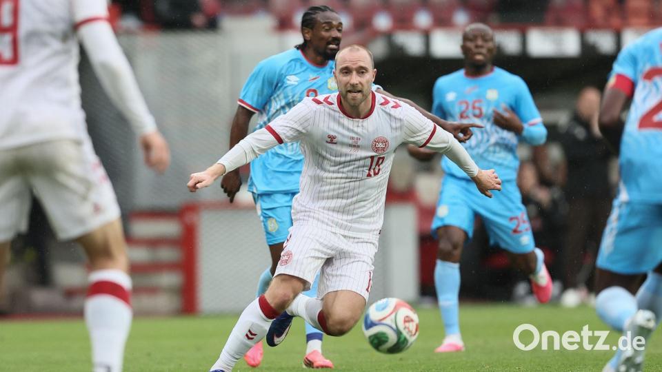 Christian Eriksen beim Länderspiel der Dänen gegen DR Kongo. Bild: Bruno Fahy/Belga/dpa