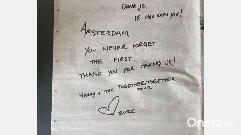 Harry Styles hat sich mit einer Zeitungsanzeige bei der Stadt Amsterdam bedankt. Bild: Annette Birschel/dpa