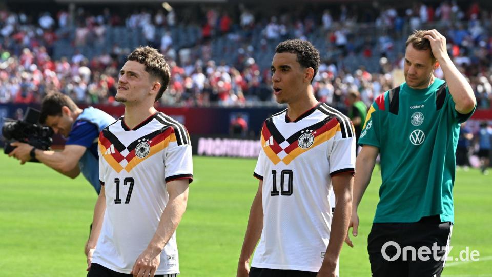 Noch Luft nach oben: Florian Wirtz und Jamal Musiala nach der WM-Generalprobe in Chicago. (Archivbild) Bild: Federico Gambarini/dpa