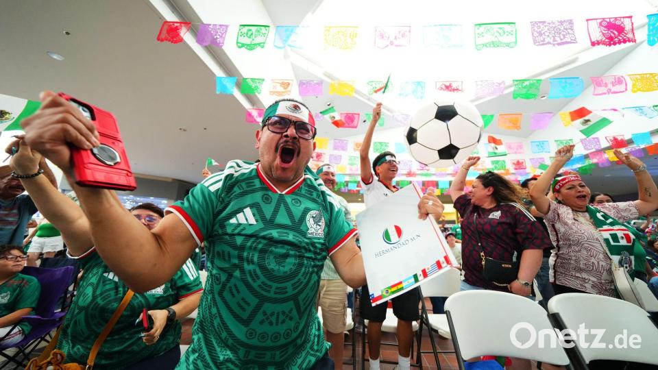 Mexikanische Fans freuen sich über das erste Tor. Bild: Julio Cortez/AP/dpa