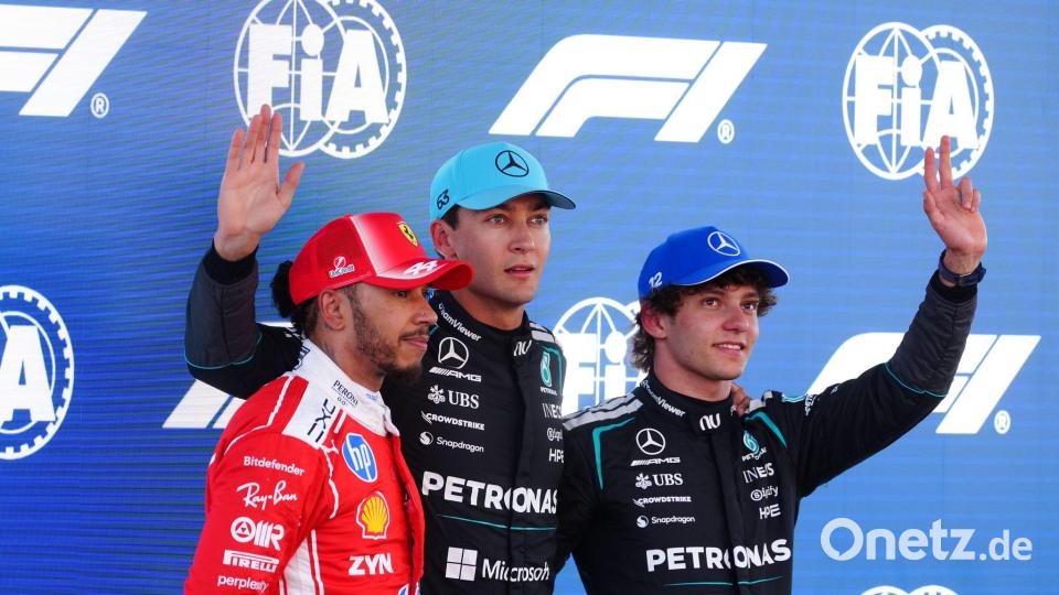 Kimi Antonelli (r) verpasst als Dritter die erste Startreihe. Bild: David Davies/PA Wire/dpa