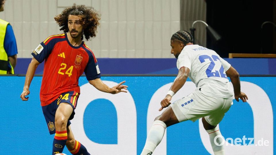 Die Spanier um Marc Cucurella taten sich gegen Kap Verde schwer. Bild: Erik S. Lesser/AP/dpa
