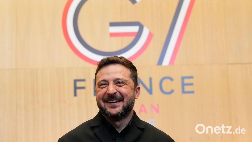 Der ukrainische Präsident Wolodymyr Selenskyj nimmt am G7-Gipfel in Frankreich teil. Bild: Vadim Ghirda/AP/dpa