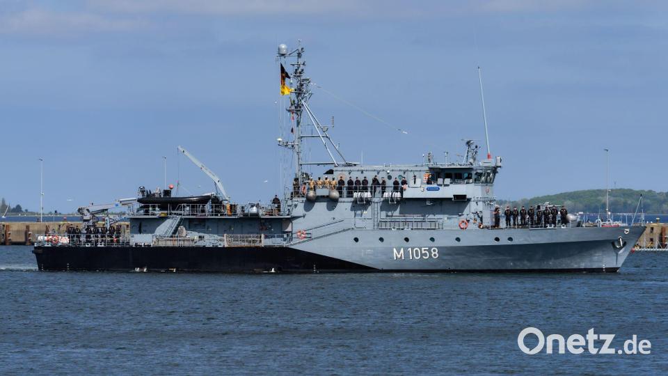 Das Minenjagdboot „Fulda“ ist derzeit auf dem Weg in Richtung der Straße von Hormus. (Archivbild) Bild: Marcus Golejewski/dpa