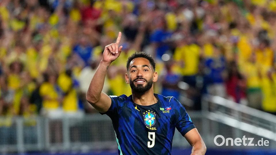 Der Ex-Herthaner Cunha traf doppelt für Brasilien. Bild: Petr David Josek/AP/dpa