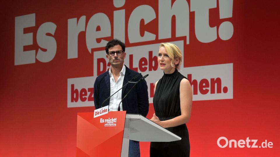 Luigi Pantisano und Ines Schwerdtner sind das neue Führungsduo der Linken. Bild: Michael Bahlo/dpa