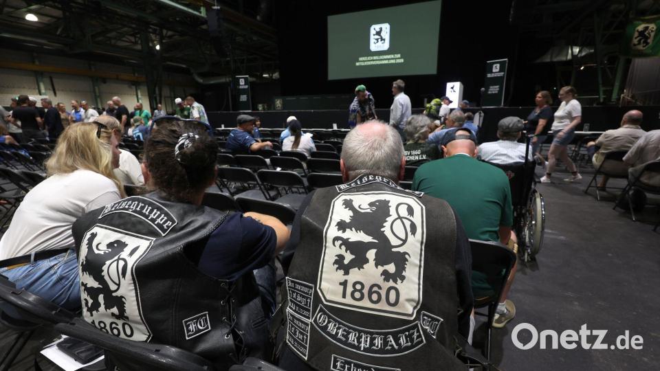 „Löwen“-Fans bei der Mitgliederversammlung des TSV 1860 München. Bild: Karl-Josef Hildenbrand/dpa