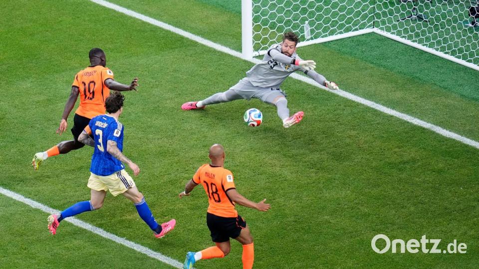 Ein „perfektes“ Tor? Brian Brobbey erzielte die Führung. Bild: Karen Warren/AP/dpa