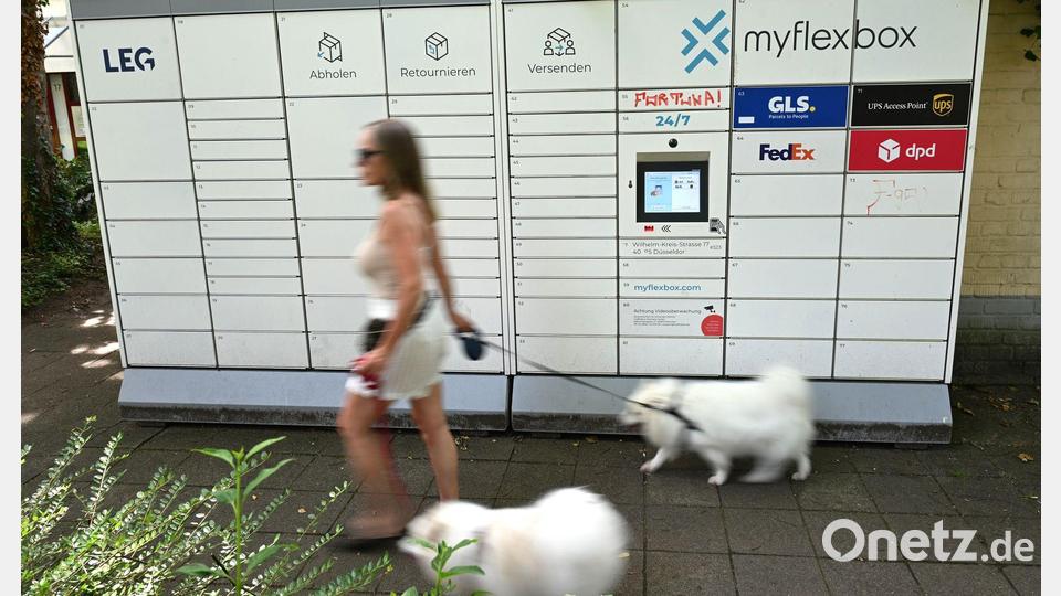 Gassigehen am Paketautomaten vorbei: Alltagsszene aus Düsseldorf. Bild: Wolf von Dewitz/dpa