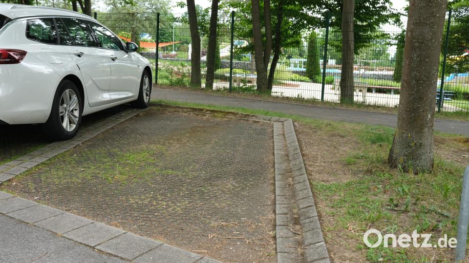 Die Stadt Schwandorf wird im Herbst den Parkplatz am Erlebnisbad sanieren. Das bestehende Wabensystem wird durch eine wasserdurchlässige Deckschicht aus einem Mineralgemisch ersetzt. Der Baumbestand bleibt erhalten. Auf der 1200 Quadratmeter großen Parkfläche befinden sich 90 Stellplätze. Bild: Rudolf Hirsch