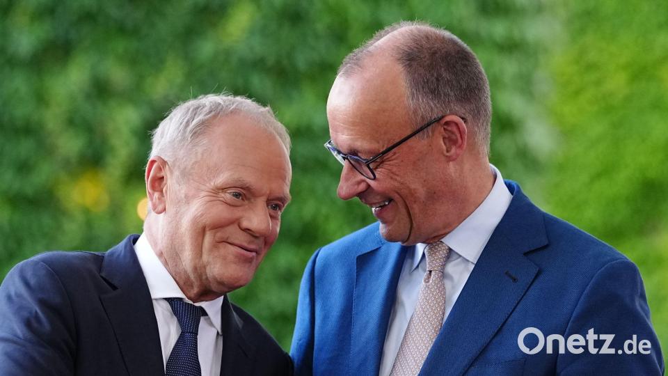 Erst Berlin, dann Danzig: Tusk und Merz treffen sich in wenigen Stunden zweimal. Bild: Kay Nietfeld/dpa