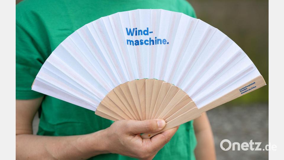 Fächer gewissermaßen als faltbare Windmaschinen sind gefragt. Bild: Sebastian Kahnert/dpa