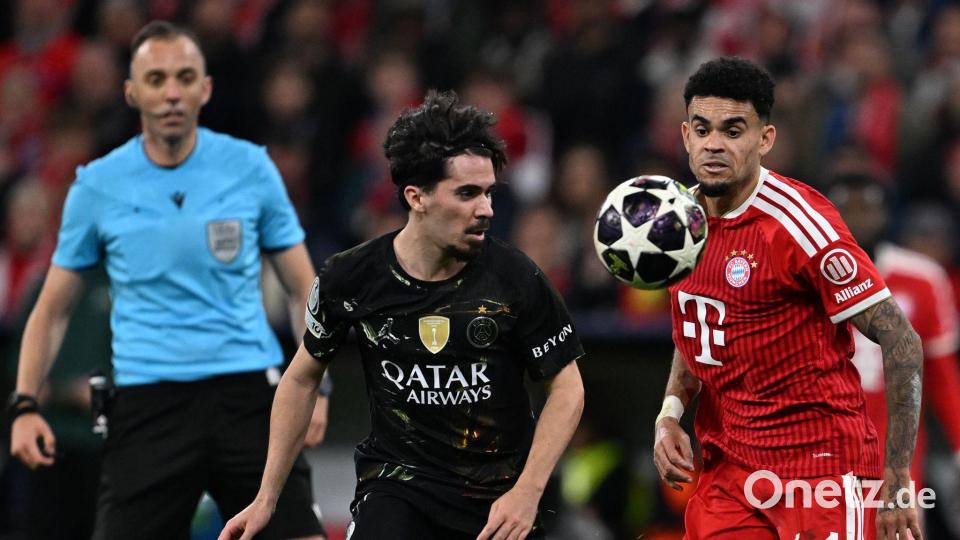 Gegner in der Champions League und bei der WM: Portugals Vitinha von Paris Saint-Germain und Kolumbiens Luis Díaz von Bayern München (r). Bild: Sven Hoppe/dpa
