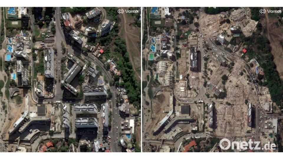 Früher und heute: Die Erdbeben haben verheerende Schäden verursacht. Bild: Uncredited/Satellite image ©2026 Vantor/AP/dpa