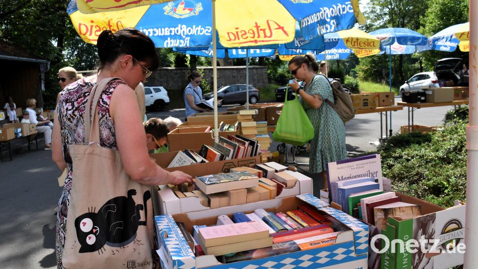Wegen der Hitze kamen die Flohmarktkunden diesmal bereits in den frühen Morgenstunden, um sich mit günstigen Büchern einzudecken. Bild: Ulla Britta Baumer