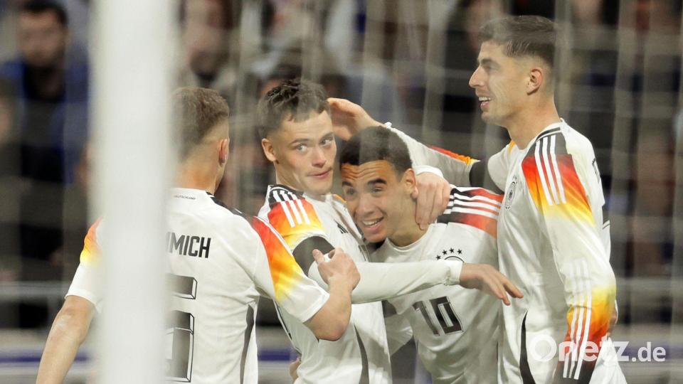 Gemeinsamen Torjubel von Kai Havertz (vr), Jamal Musiala und Florian Wirtz gab es bei der Heim-EM vor zwei Jahren. Bild: Christian Charisius/dpa