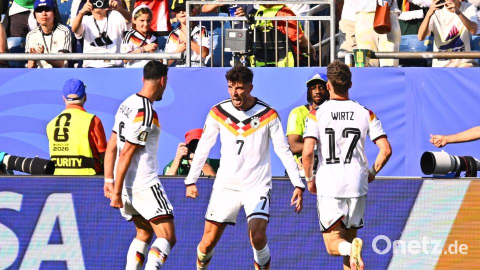 Jubelt über sein 1:1: Kai Havertz (M). Bild: Tom Weller/dpa