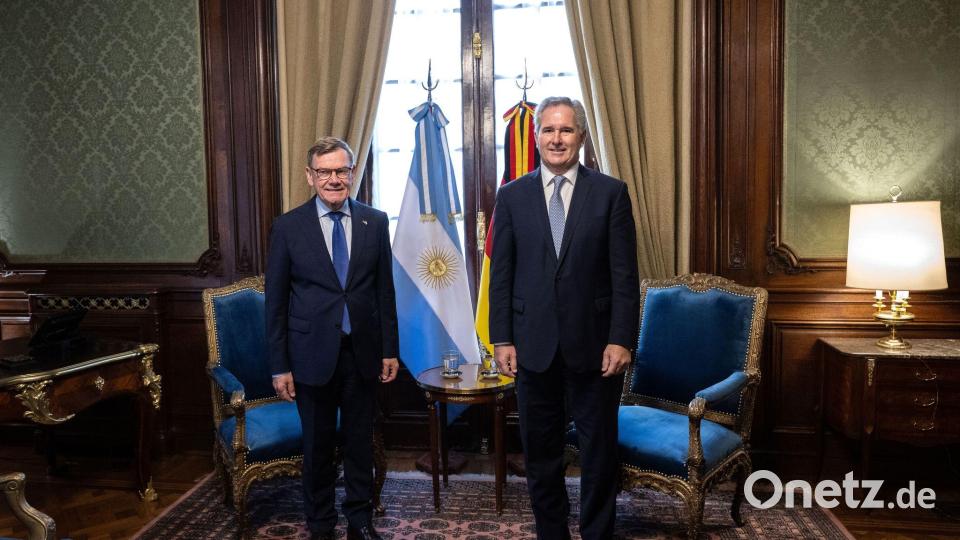 Außenminister Johann Wadephul (CDU, l.) beim Treffen mit seinem argentinischen Kollegen Pablo Quirno in der Hauptstadt Buenos Aires. Bild: Boris Roessler/dpa