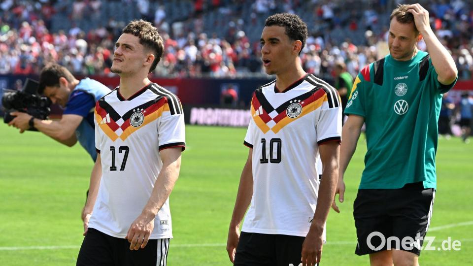 In Amerika nur Scheinriesen: Florian Wirtz (l) und Jamal Musiala. (Archivbild) Bild: Federico Gambarini/dpa