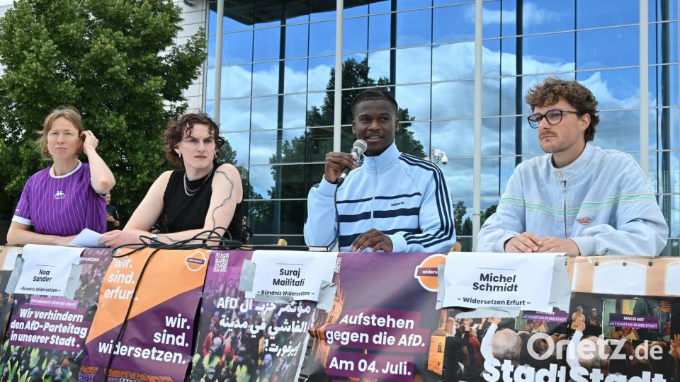 Erste Proteste gegen den AfD-Bundesparteitag. Bild: Martin Schutt/dpa