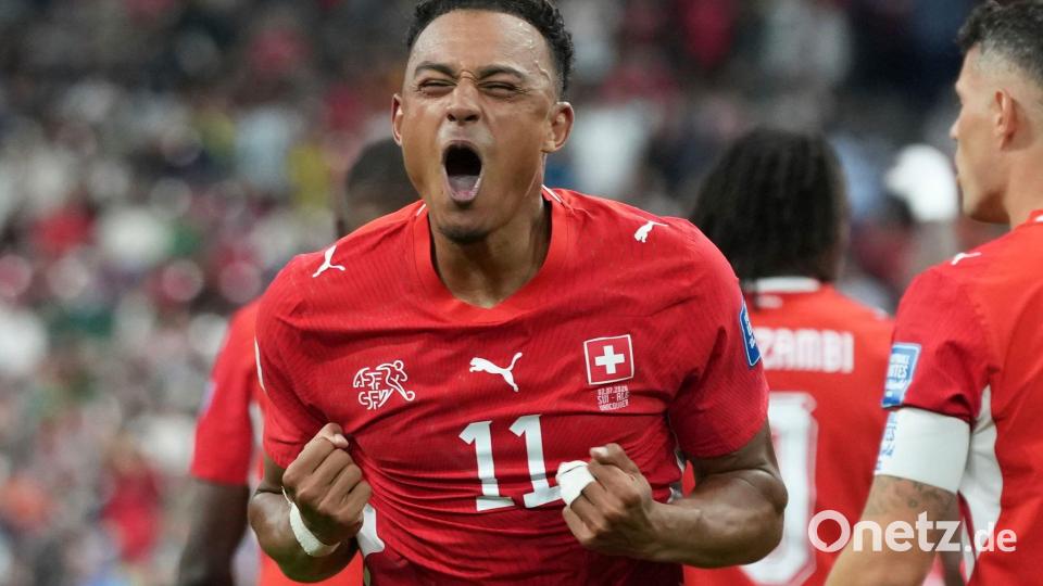 Dan Ndoye jubelt nach seinem Treffer. Bild: Abbie Parr/AP/dpa